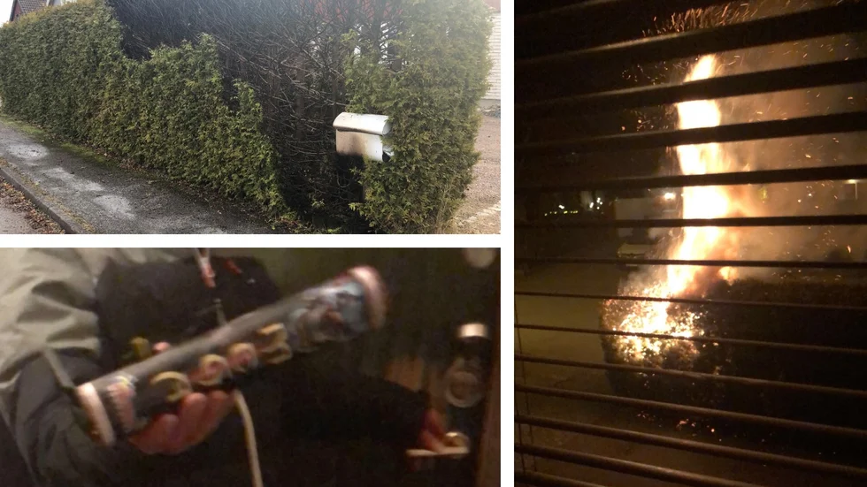 Strax efter tolvslaget avbröts nyårsfirandet av att någon eller några tände på en raket i familjen Dahlqvists brevlåda. 