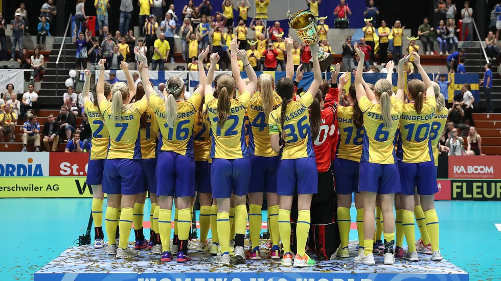 Bild från svensk firandet för VM-guldet för U19 2018 i St Gallen i Schweiz.