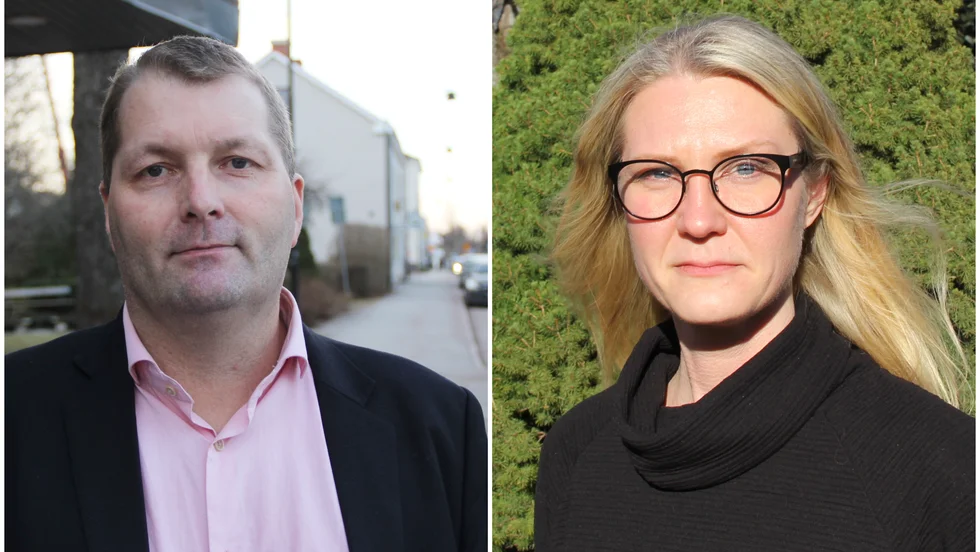 Istället för ett plus på 24 miljon kronor pekar prognosen på att överskott på 1 miljon kronor. Nu vidtar kommunen åtgärder för att nå målet. På bilden ser vi de båda kommunalråden: Jonas Nyberg (S) och Sara Sjödal (C).
