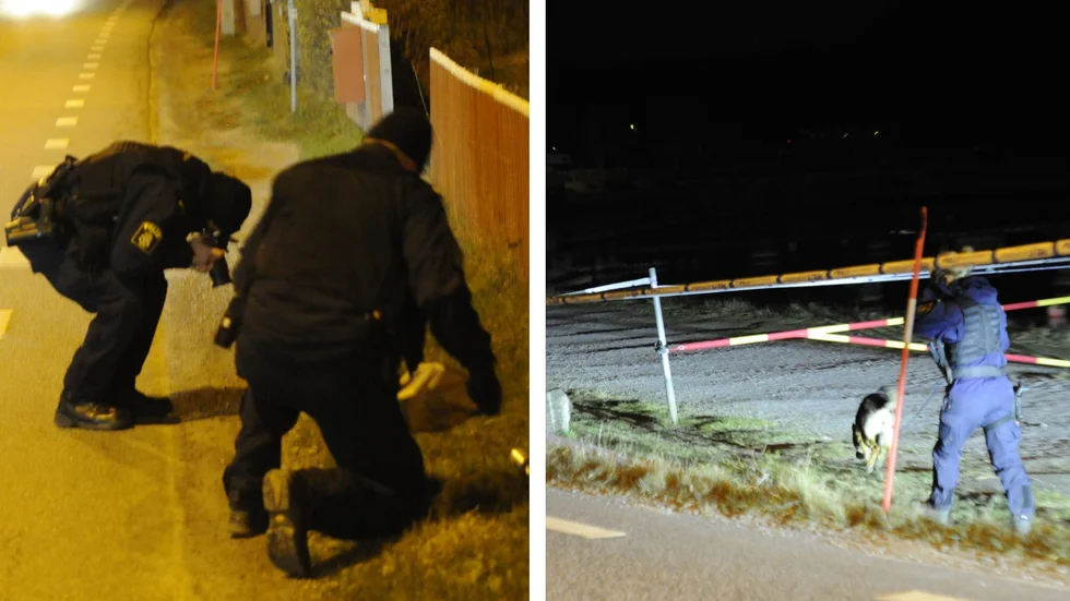 Polisen letade intensivt efter spår på platsen där flickan hittades på måndagskvällen.
