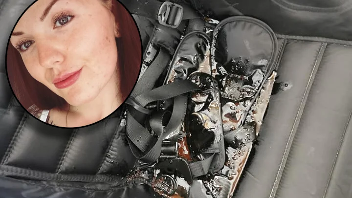 Någon har hällt ut sås i Amanda Bergboms barnvagn, som nu är helt förstörd.