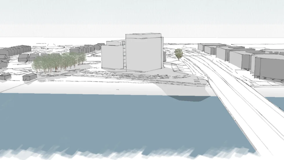 Så här kan de två husen vara placerade. Närmast Viktoriabron och till höger Campus Skellefteå.