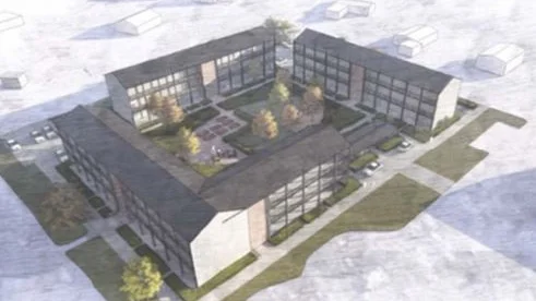 Tänkbar uitformning av nya bostadshus i Bälinge. Exakt utseende bestäms senare. 