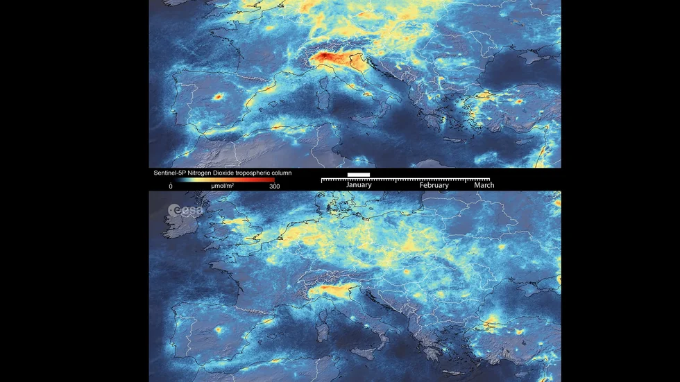 ESA har nu släppt sitt kartverktyg över halten kvävedioxid i atmosfären fritt. Här är en tidigare bild över utsläppen i norra Italien. Arkivbild.