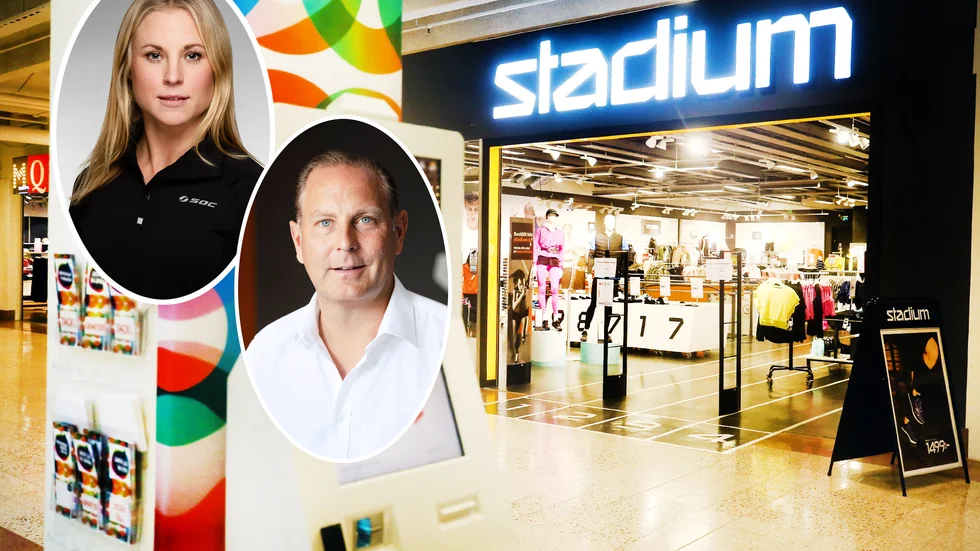 "För att klara krisen har vi blivit tvungna att noggrant se över kostnader", säger Angelica Larsson. På bild även Stadium groups vd Karl Eklöf.