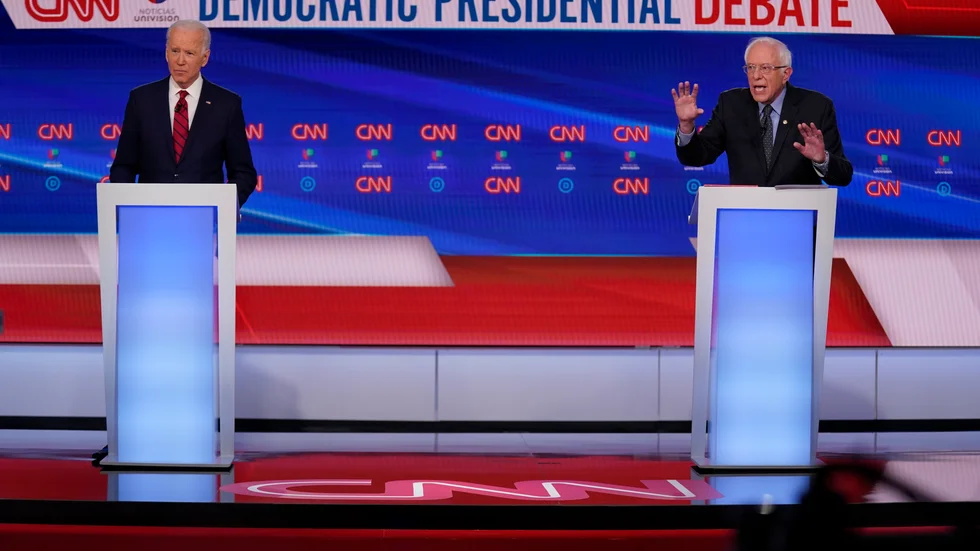 Bernie Sanders och Joe Biden har utkämpat många hårda dueller i debatterna under valrörelsen. Arkivbild.