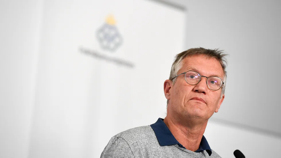 Anders Tegnell, statsepidemiolog Folkhälsomyndigheten vid en pressträff. Arkivbild.