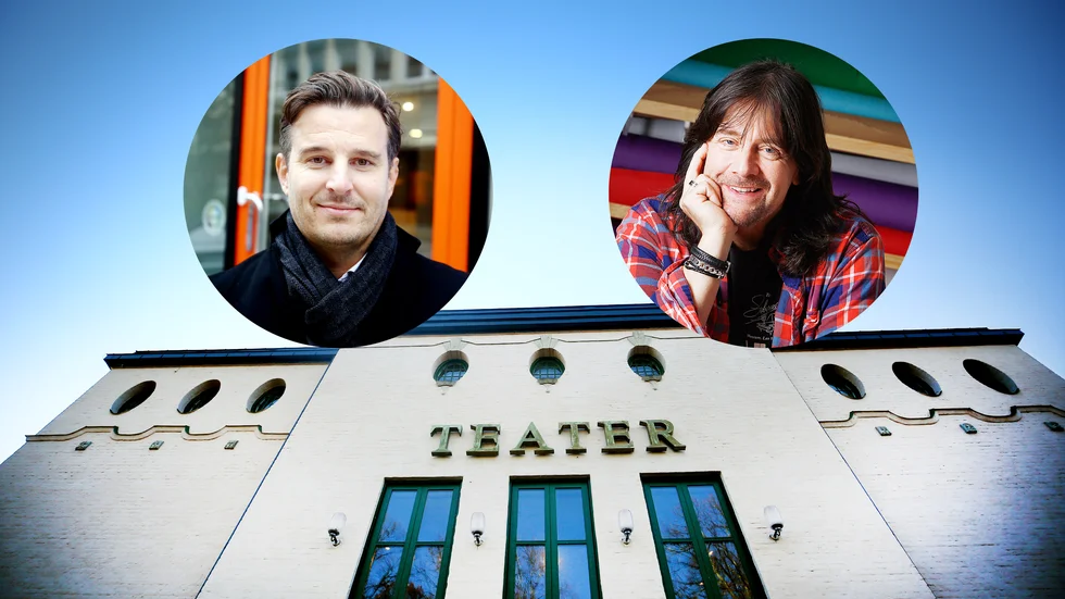 – Den 4 december kommer Robert Wells till Eskilstuna teater för att hålla en julkonsert, säger Robert Hammarström på Fastighetsbyrån, till vänster i bild. Robert Wells, till höger på bilden.