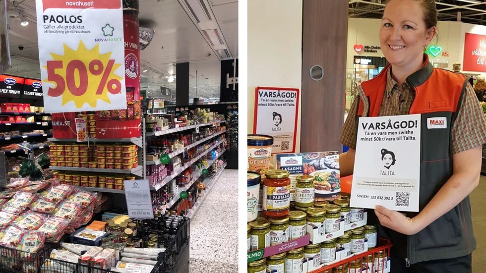 Ica Signalen skänker pengar till Novahuset och på Ica Maxi visar Anette Olsson att man stöttar Talita.  