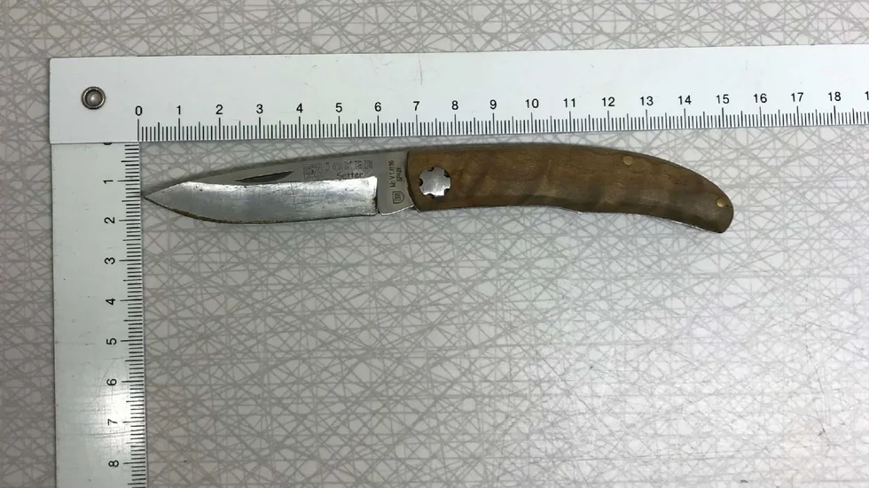 Den 23-årige manne var beväpnad med denna kniv när han kontrollerades i Trädgårdsföreningen. (Bilden är hämtad ur förundersökningen.)