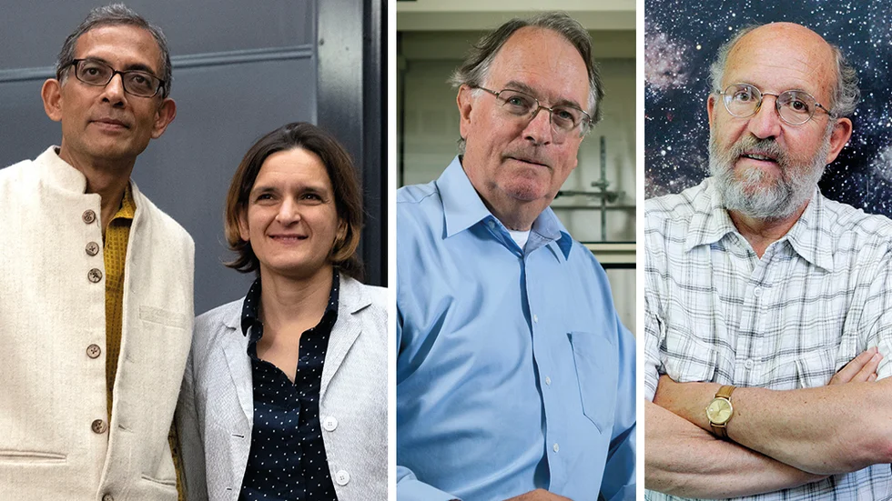 Abhijit Banerjee, Esther Duflo, M Stanley Whittingham och Michel Mayor. Den sistnämnda är förresten hedersdoktor vid Uppsala universitet. 