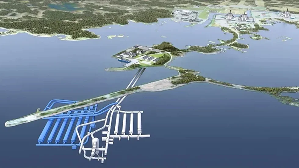Den tänkta utbyggnaden av SFR i Forsmark är markerat med blått i bilden.