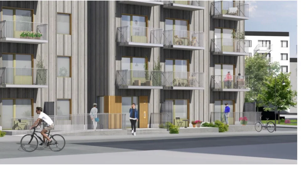 Det nya bostadshuset i Bäcklösa byggs till stora delar i trä. Sammanlagt blir det 99 lägenheter.