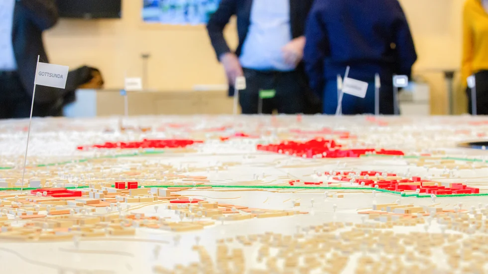 En modell av Uppsala under en presentation av Uppsalas framtida kollektivtrafik som hölls i Uppsalarumet i februari i år. 