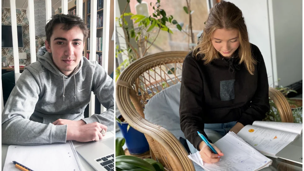 Leo Elfving och Kajsa Johansson är två av Katrineholms cirka 1 500 gymnasieelever som i en vecka nu har fått all undervisning på distans.