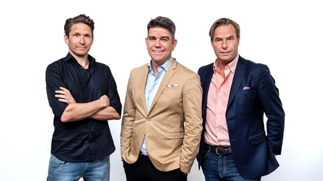 Grundarna och ägarna av Fplay Sports AB, fr v Fredrik Olofson, Patrick Ekwall och Hans Pekkari.