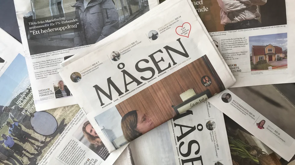 Mariefreds tidning, även kallad Måsen, gavs tidigare ut av Mariefredsmedia AB. Bolaget begärdes och försattes i konkurs kort efter att numret i fokus på denna bild hade delats ut till prenumeranterna. I dag är det ett annat bolag som står bakom tidningen. Arkivbild.