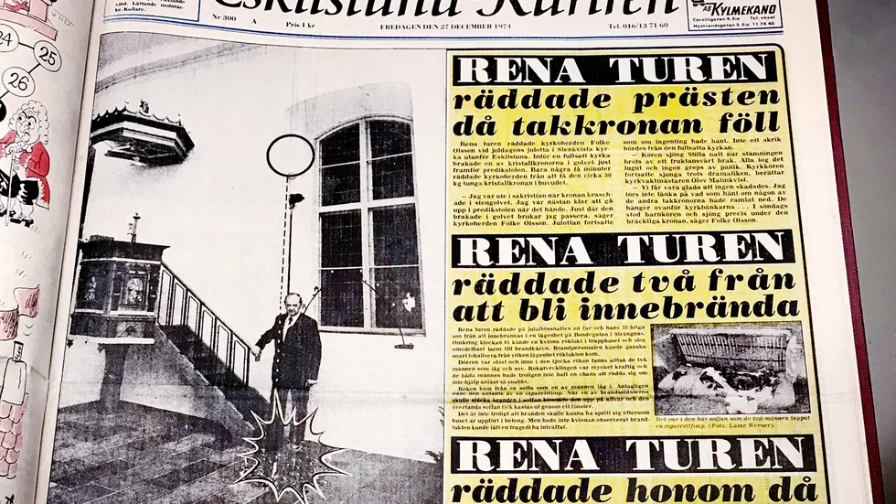 Utebliven tragedi på grund av tur? 1974 dominerades Eskilstuna-Kurirens förstasida av nyheter där turen spelade en avgörande roll.
