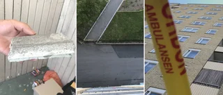 Betongklumpar från balkong rasade ner över Father