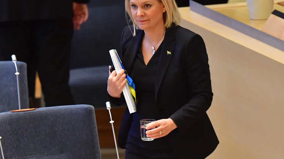 Finansminister Magdalena Andersson (S) under budgetdebatten i riksdagen.