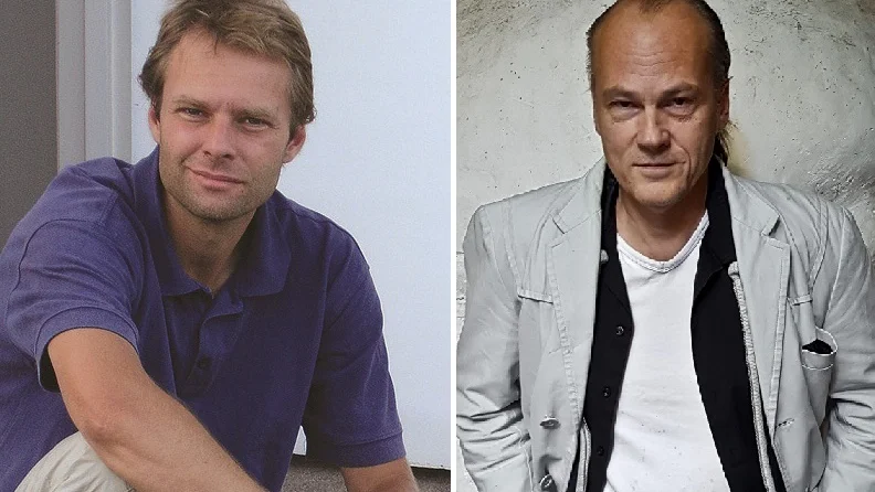 Björn Wickenberg, till vänster, har skrivit "Kan poeter bo i vanliga villakvarter?", och Håkan Sandell, till höger, "Himlen tippar över". 