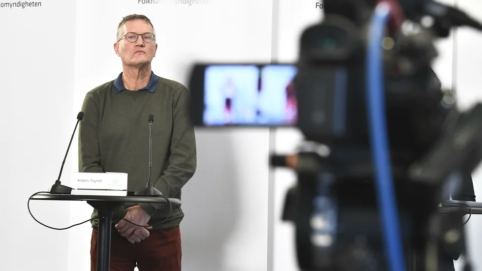Dagens viktigaste pressträff. Statsepidemiologen Anders Tegnell på Folkhälsoinstitutet.