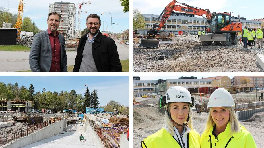 HSB och Riksbyggen bygger närmare 380 nya bostäder i Berga park. Längst upp till vänster, Anders Stjärnberg och Karl-Johan Styrenius från HSB och längst ned till höger, IdaThorn och Maria Drott från Riksbyggen.