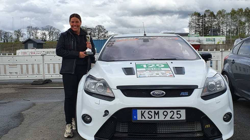Madelene Skälhammar har anledning att vara glad sedan hon kommit tvåa i premiären av Time Attack.