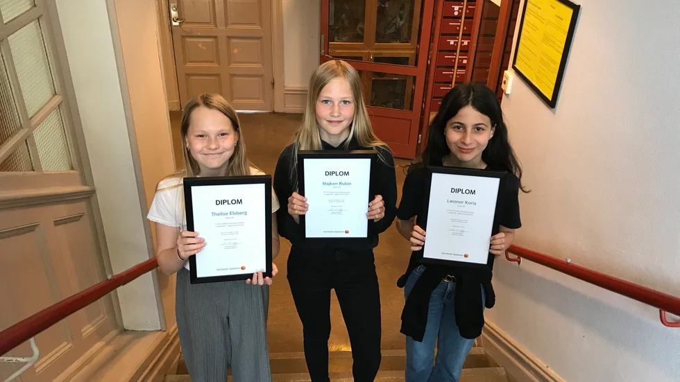 Thelise Elsberg, Majken Rubin och Lwonor Koria har fått diplom för sina fina resultat i matematik. 