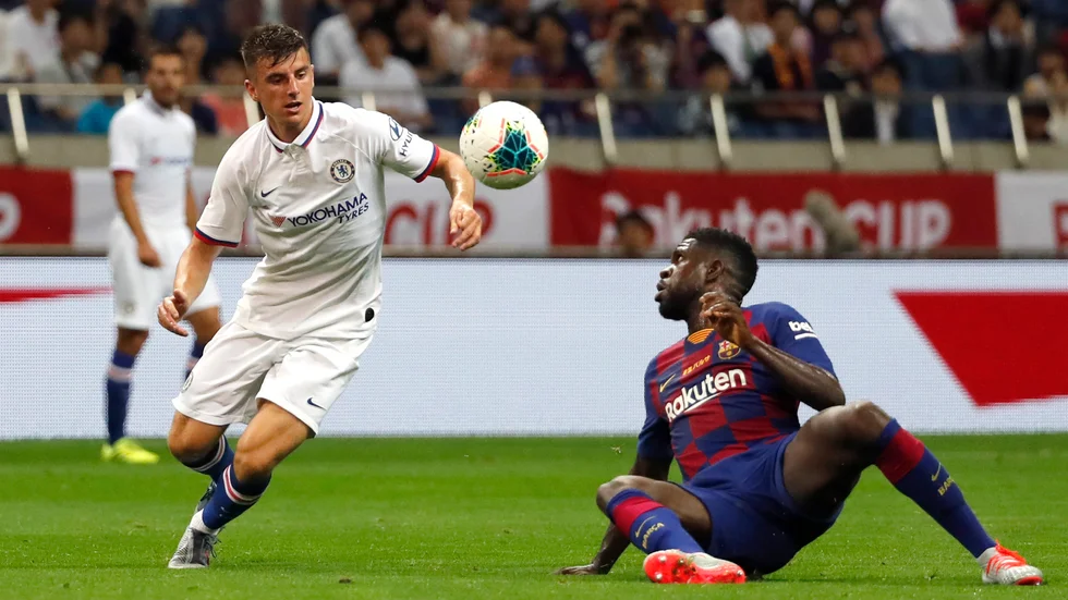 Samuel Umtiti, till höger, skadade vaden medan han tränade på egen hand. Arkivbild.