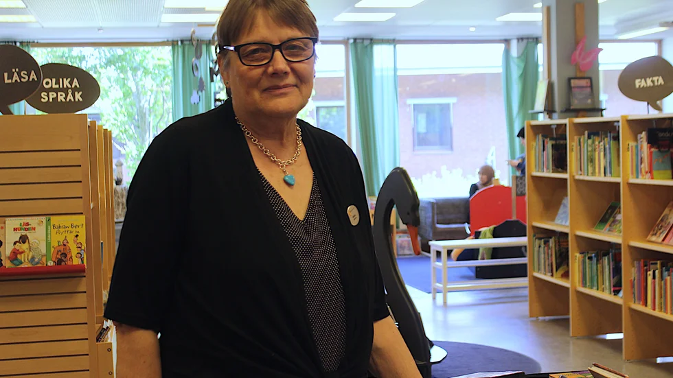 Helene Axelsson har ansvar över barnavdelningen på Mjölbys bibliotek.