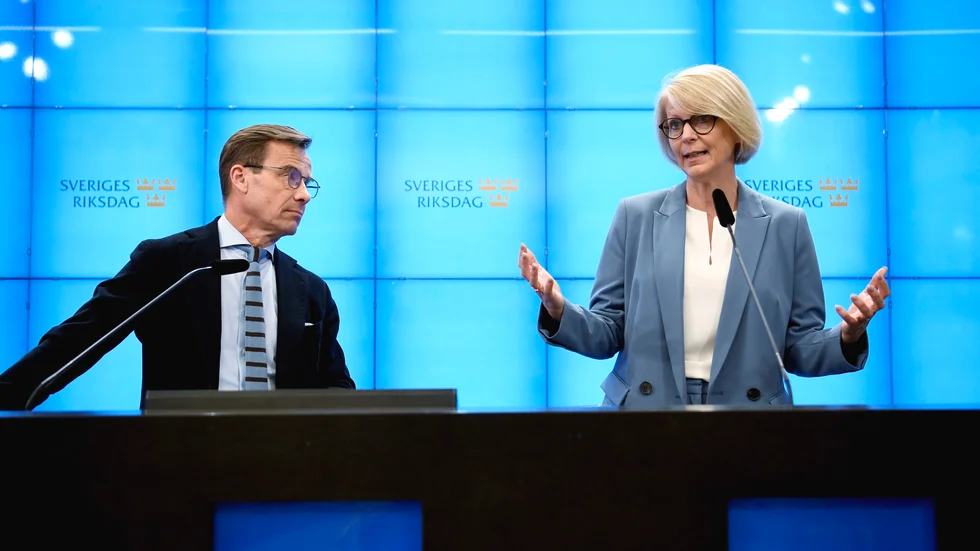 Moderaternas partiledare Ulf Kristersson och ekonomisk-politiska talesperson Elisabeth Svantesson. Arkivbild.
