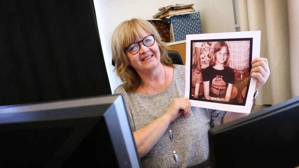 Gotlands Tidningars ledarskribent Eva Bofride på ett skolfoto från årskurs 6.