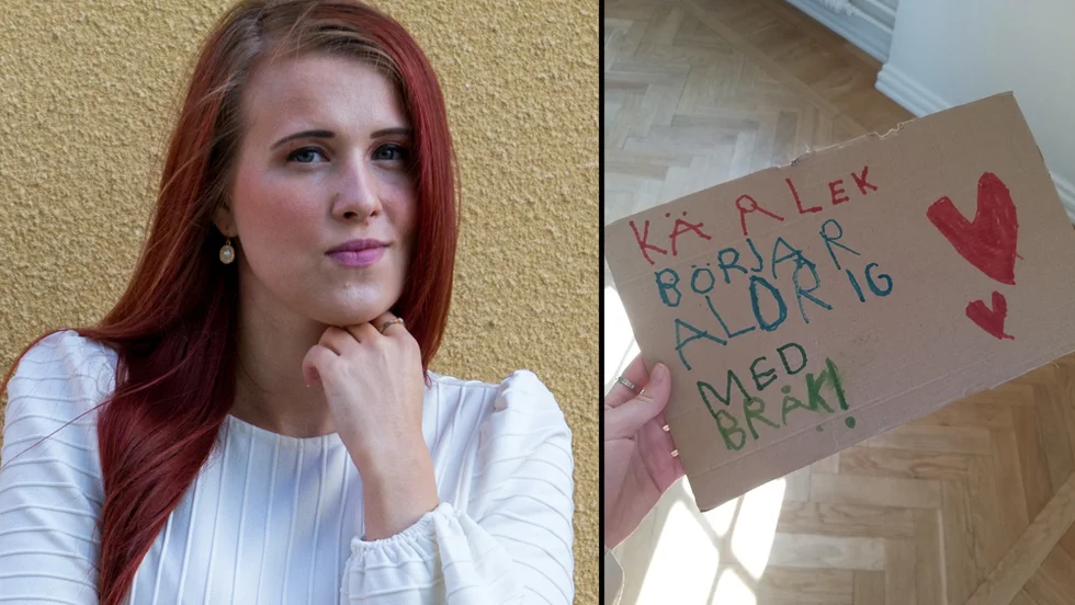 Sarah Larsson 29 från Eskilstuna döms att betala 1 800 kronor för att ha tagit initiativet till en tyst manifestation i september förra året.