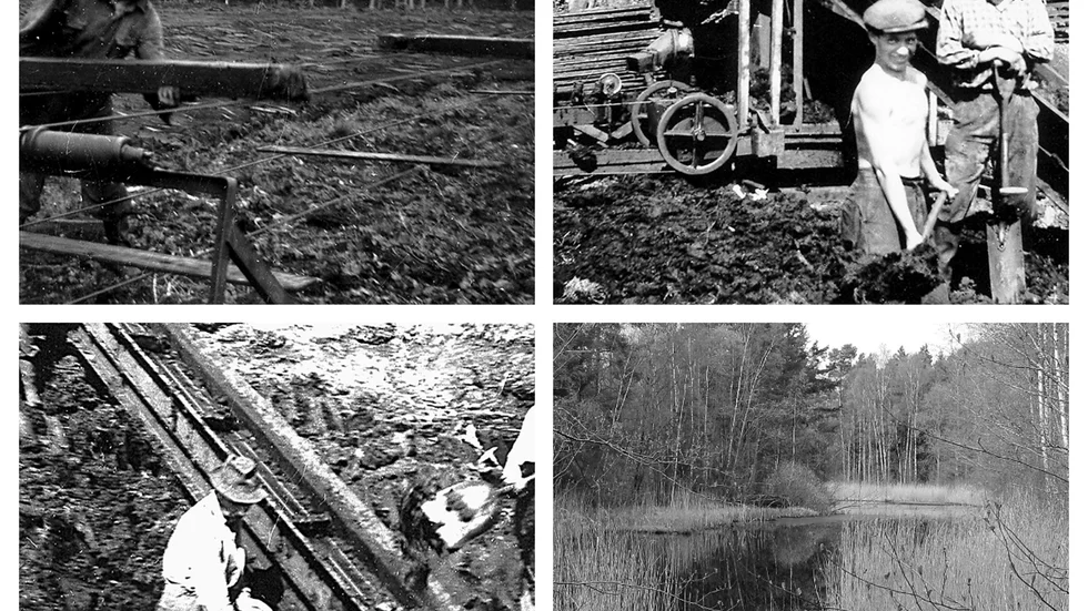 Många har åkt skridskor på Torvmossen. Sjön i skogen är rester efter torvbrytning på 1940-talet. Bilderna (utom den längst ner till höger) är tagna av Rune Pärsby som sommarjobbade där 1944.