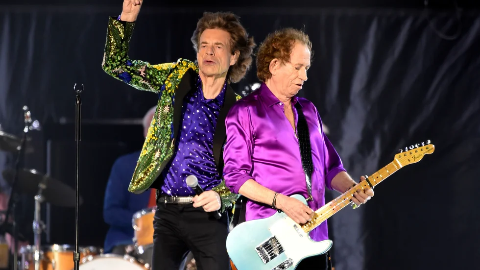 Rolling Stones-medlemmarna Mick Jagger och Keith Richards rockar på. Arkivbild.