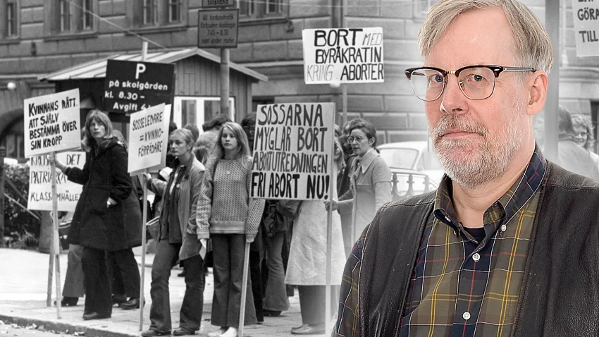 Grupp 8 demonstrerar för fri abort i Stockholm. Sverige tillåter sedan 1974 abort fram till slutet på den 18:e veckan.