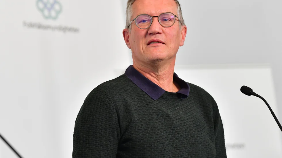 Statsepidemiolog Anders Tegnell vid Folkhälsomyndighetens pressträff på tisdagen.