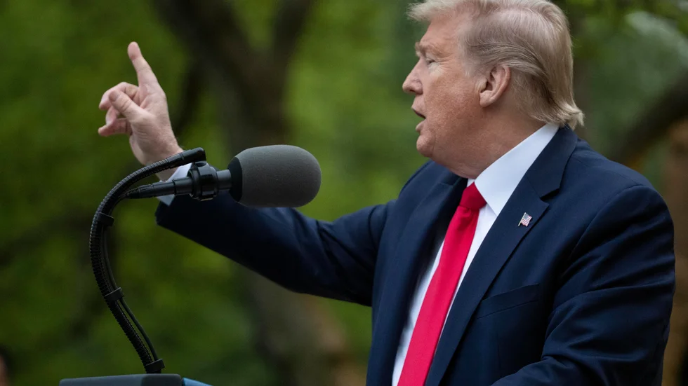 Donald Trump under en pressträff i Washington.