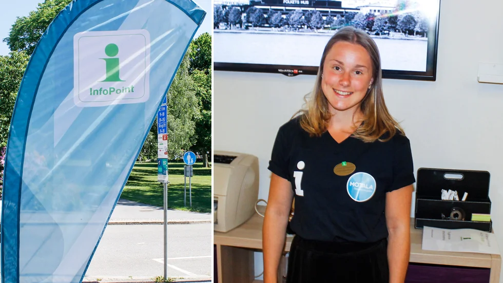 Turistinformationen i form av en InfoPoint har öppnat för sommaren i Motala Folkets Hus foajé. Ulrika Henriksson, turistinformatör, är en av de som sommarjobbar där. 