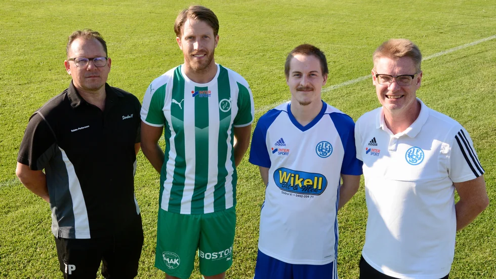 Torbjörn Pettersson och Anton Palmér i Storebro IF, samt Robin Hammar och Peter Magnusson i Södra Vi IF.