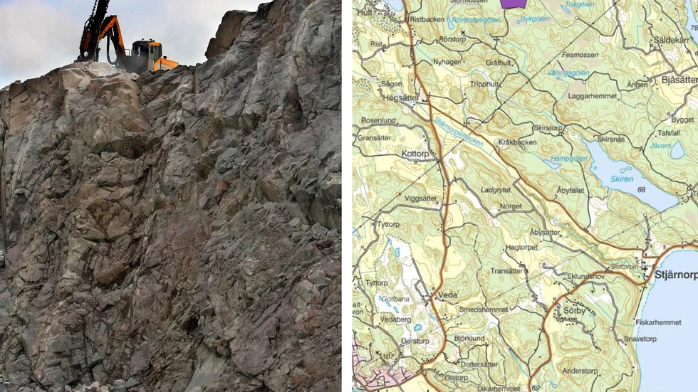 En dryg halvmil norr om Ljungsbro tätort vill Slottstornet AB öppna en bergtäkt (lila markering på kartan).