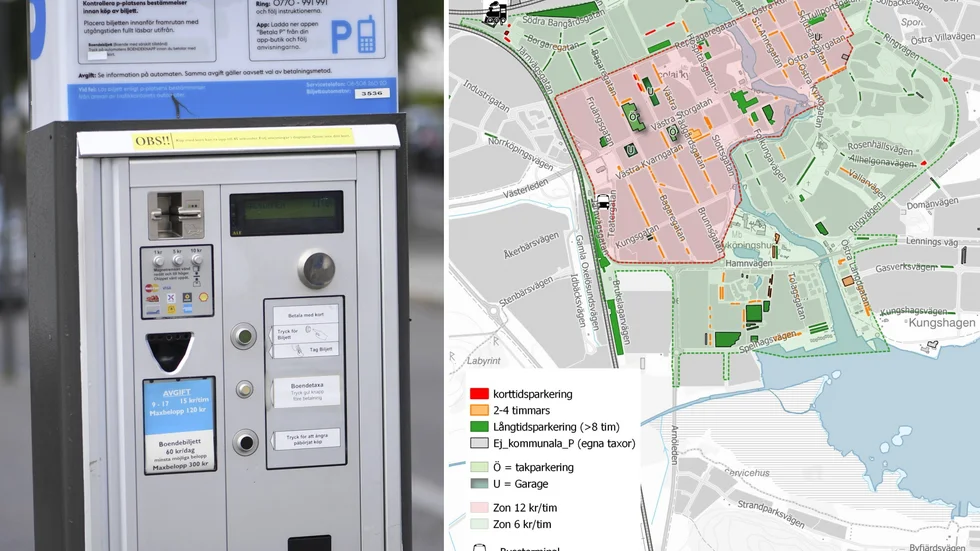 Den fria parkeringen gäller för gatuparkeringar inom den röda zonen i centrala Nyköping.