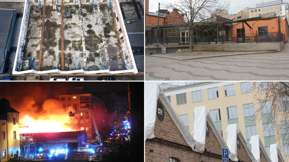 Husgrunden går sannolikt inte att använda till det nya planerade bygget. Tegelväggarna stöttas upp inifrån.