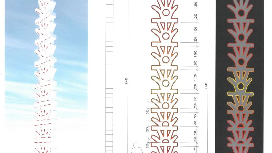 Så kommer Luleås nya landmärke att se ut. Konstnären Erling Johanssons skulptur "Livets cykler" sträcker sig efter solen och är närmare tio meter hög.  Skissen längst till höger visar hur verket är tänkt att belysas i vintermörkret.