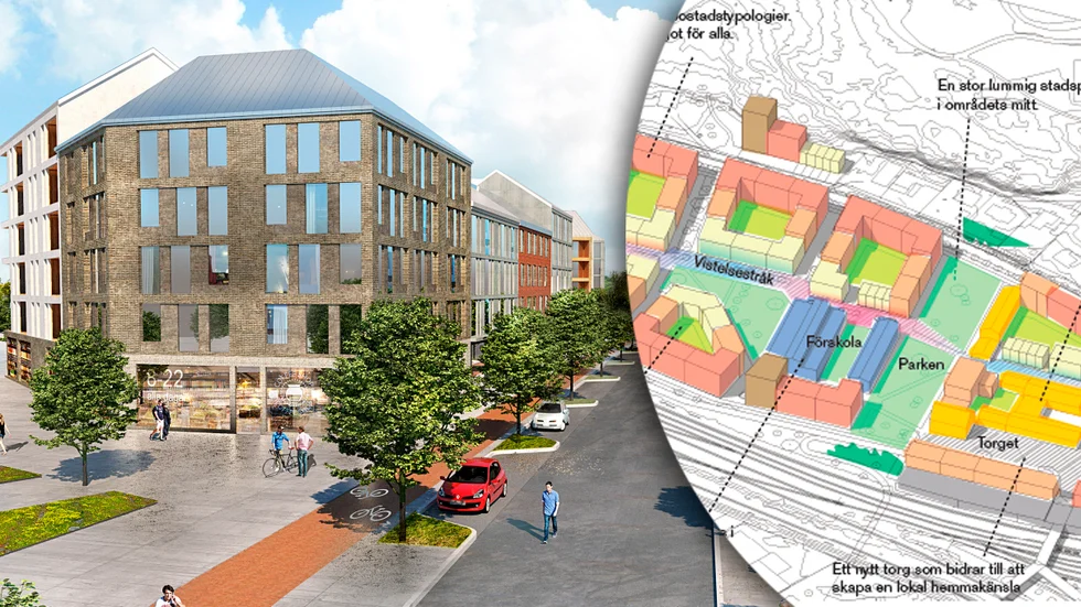 Skiss över planerna för det nya bostadsområdet Nöthagen.