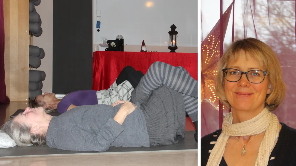 Lisa Ring utbildade sig till Feldenkraispedagog när hon fick en reumatisk sjukdom och inte längre kunde arbeta som lärare. Birgit Sjövall (närmast i bild) tycker det är bra att slippa bli svettig. 
