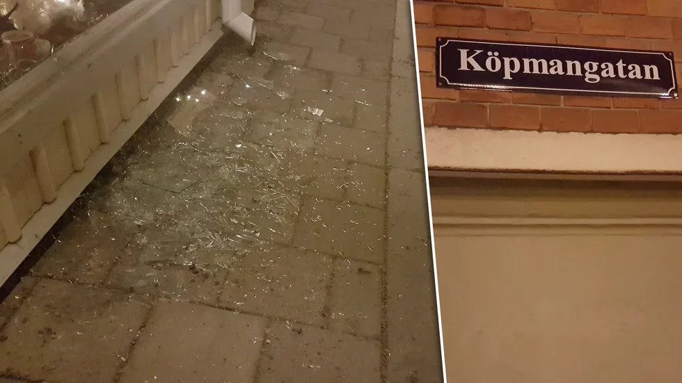 Ett stort fönster till en av Gamla stadens små butiker krossades natten mot lördagen.