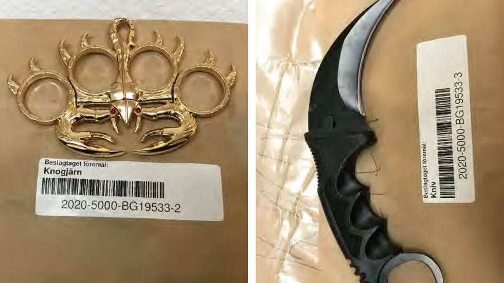 En 23-årig man ska ha hotat att slå ett brottsoffer med knogjärn. Polisen har beslagtagit ett knogjärn och en kniv. 