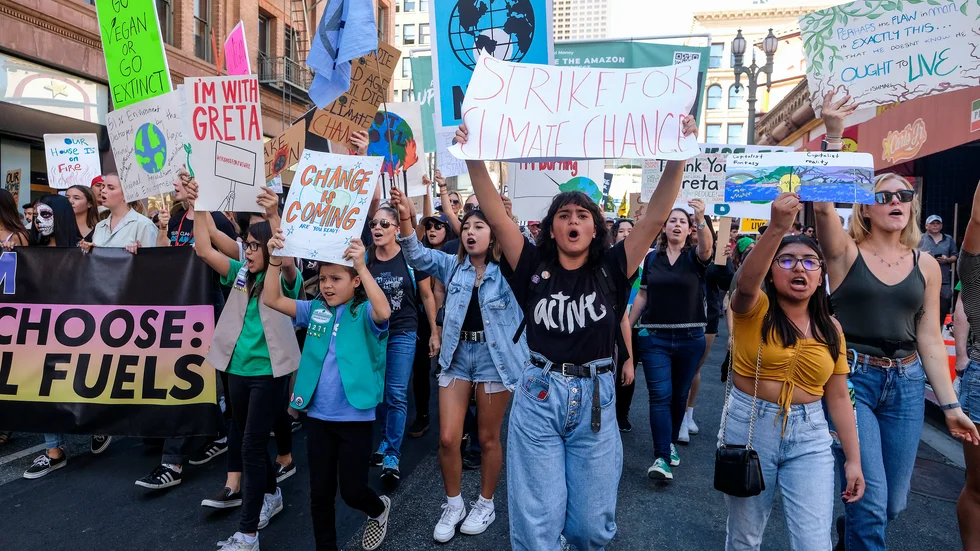 Demonstration för klimatet i Kalifornien, i Greta Thunbergs fotspår.